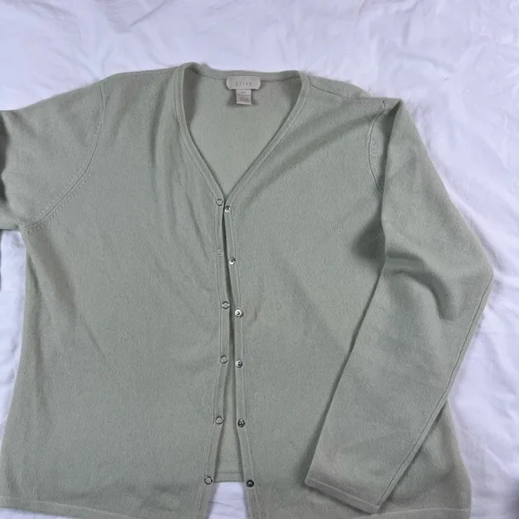 J. Jill 100% Cashmere long sleeve cardigan light green XL Tall - Picture 2 of 9